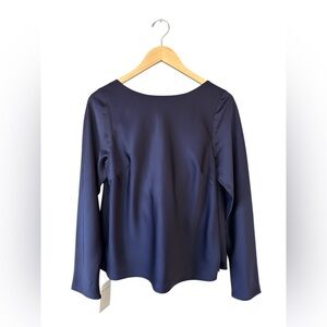 ABERCROMBIE FITCH Navy Blue Satin Cowl Back Long Sleeve Blouse Top Medium NWT